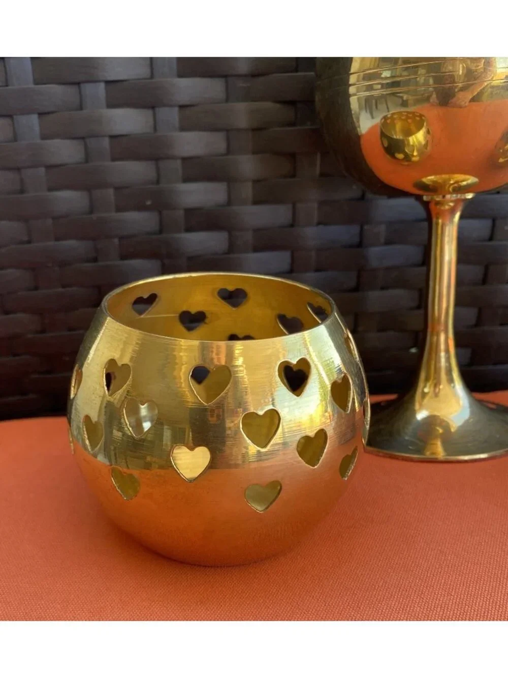 3 Vintage Brass Heart Cutout Votives 6” Height 2 3/4” Height